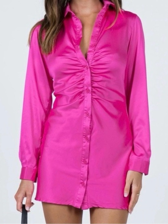 Princess Polly Dresses & Skirts - Princess Polly Fuchsia Satin Long-Sleeve Mini Dress